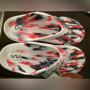 Double U Mens Red/White/Blue Flip Flops Size 7 New With Tags Unworn